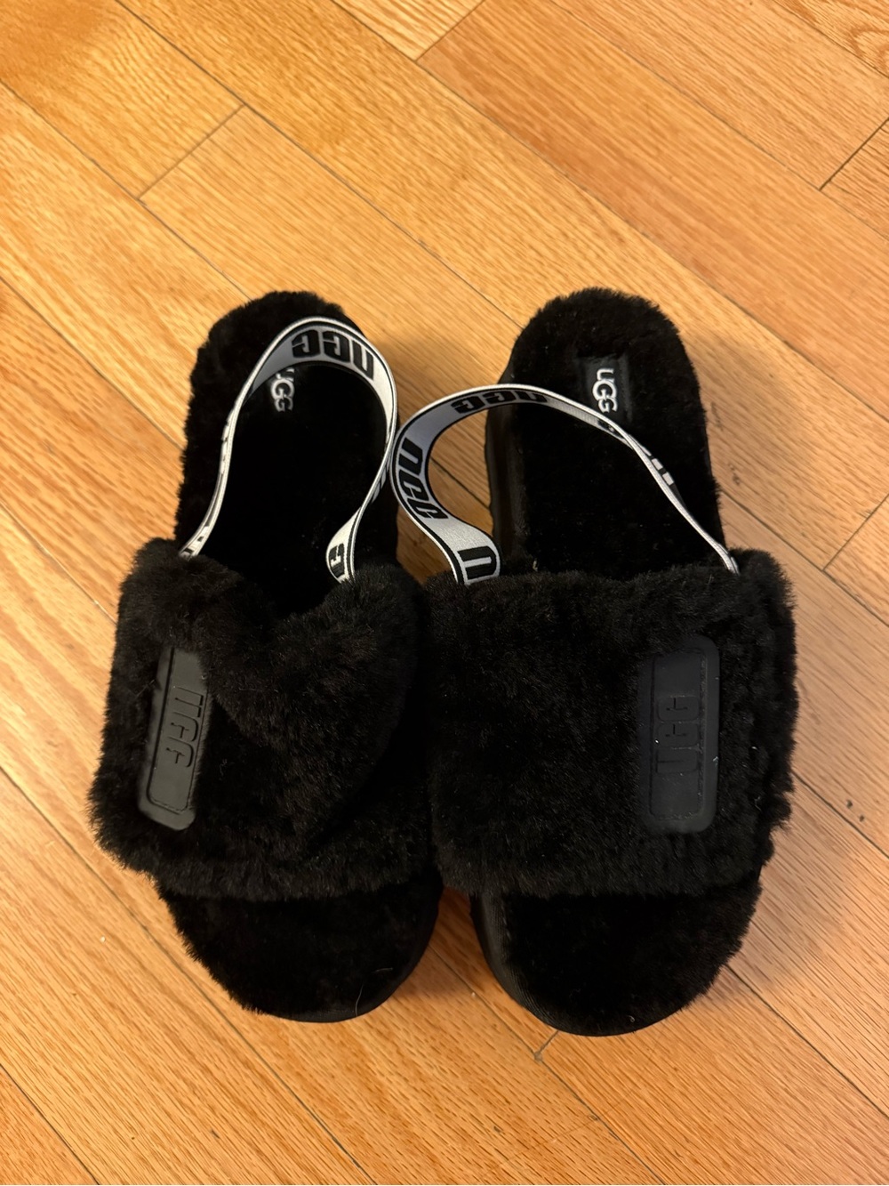 NWOT UGG Platform Black Slingback Slippers, size 10